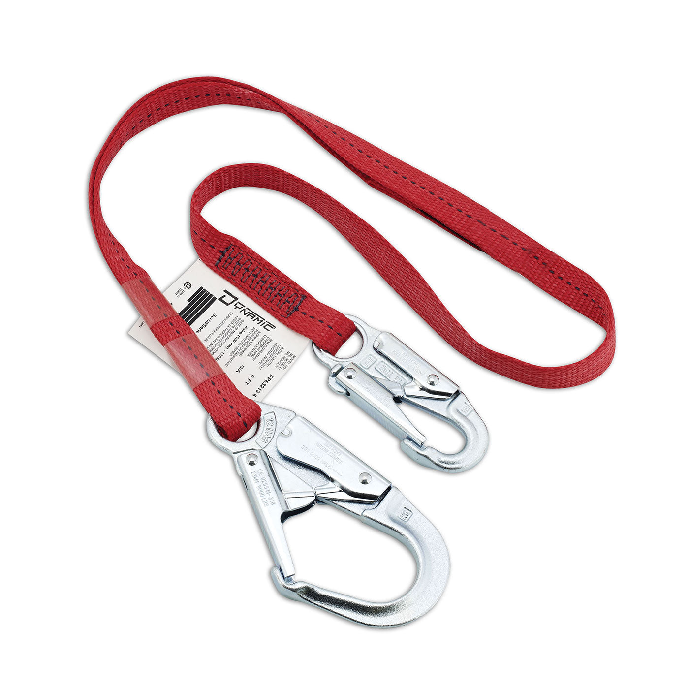 Dynamic™ Polyester Webbing Single-Leg Fixed Lanyard with Snap Hook and Rebar Hook - 1" - 6 ft